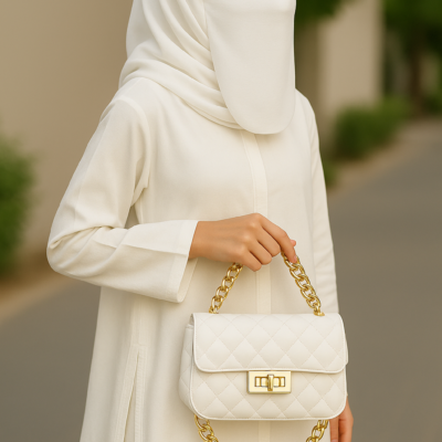 Cross-Body Bag with Golden Chain “Pure White”