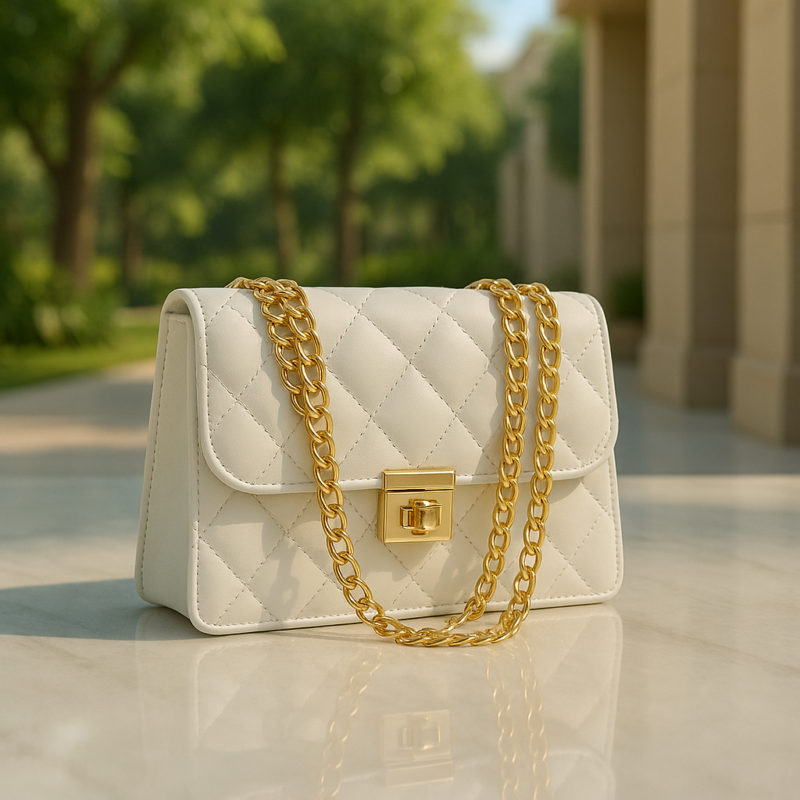 Cross-Body Bag with Golden Chain “Pure White” - Image 2
